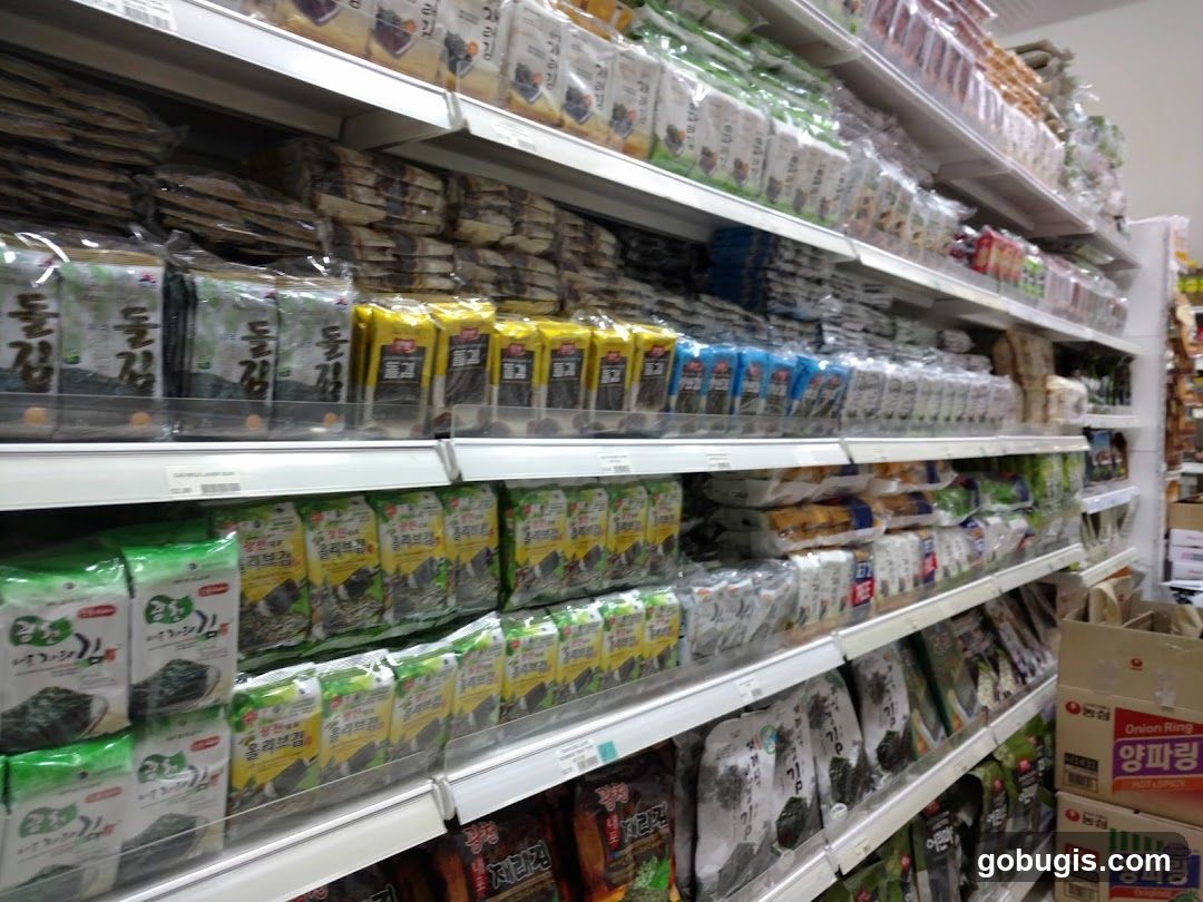Shelves of Packaged Seaweed