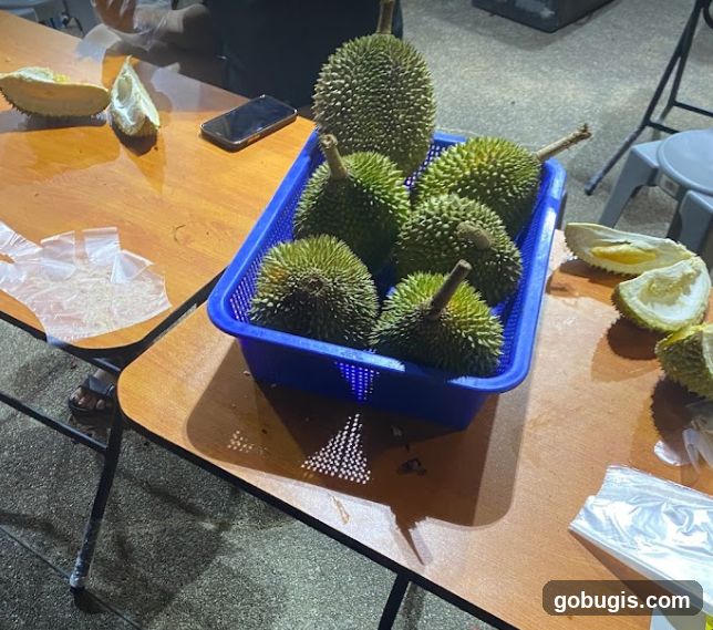 Durians on a table