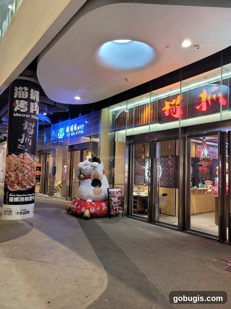 Restaurant Exterior with Maneki-neko Statue