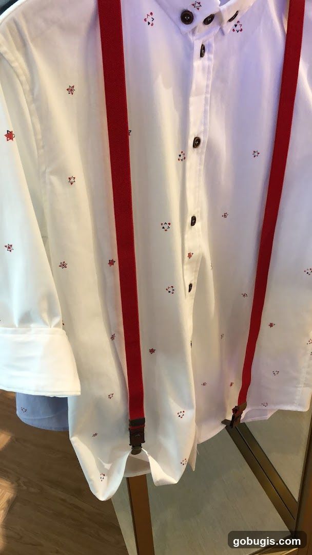 White Shirt with Red Suspenders