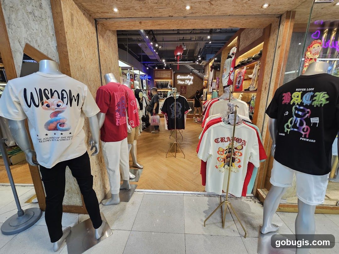 T-shirt display in a store