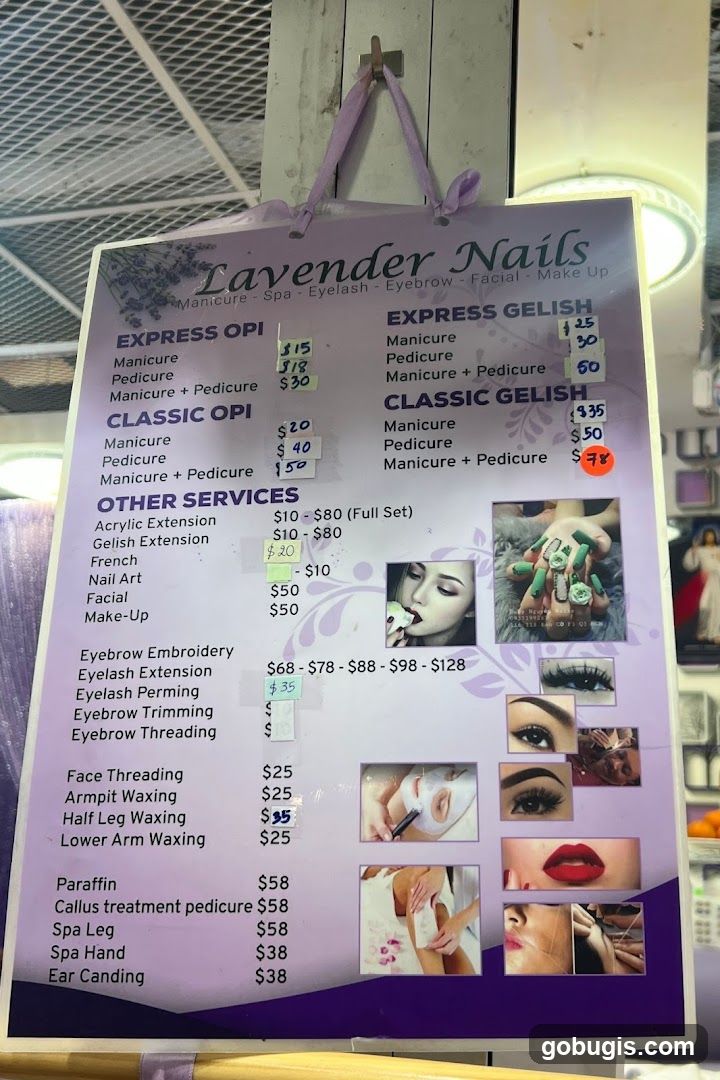 Lavender Nails Menu