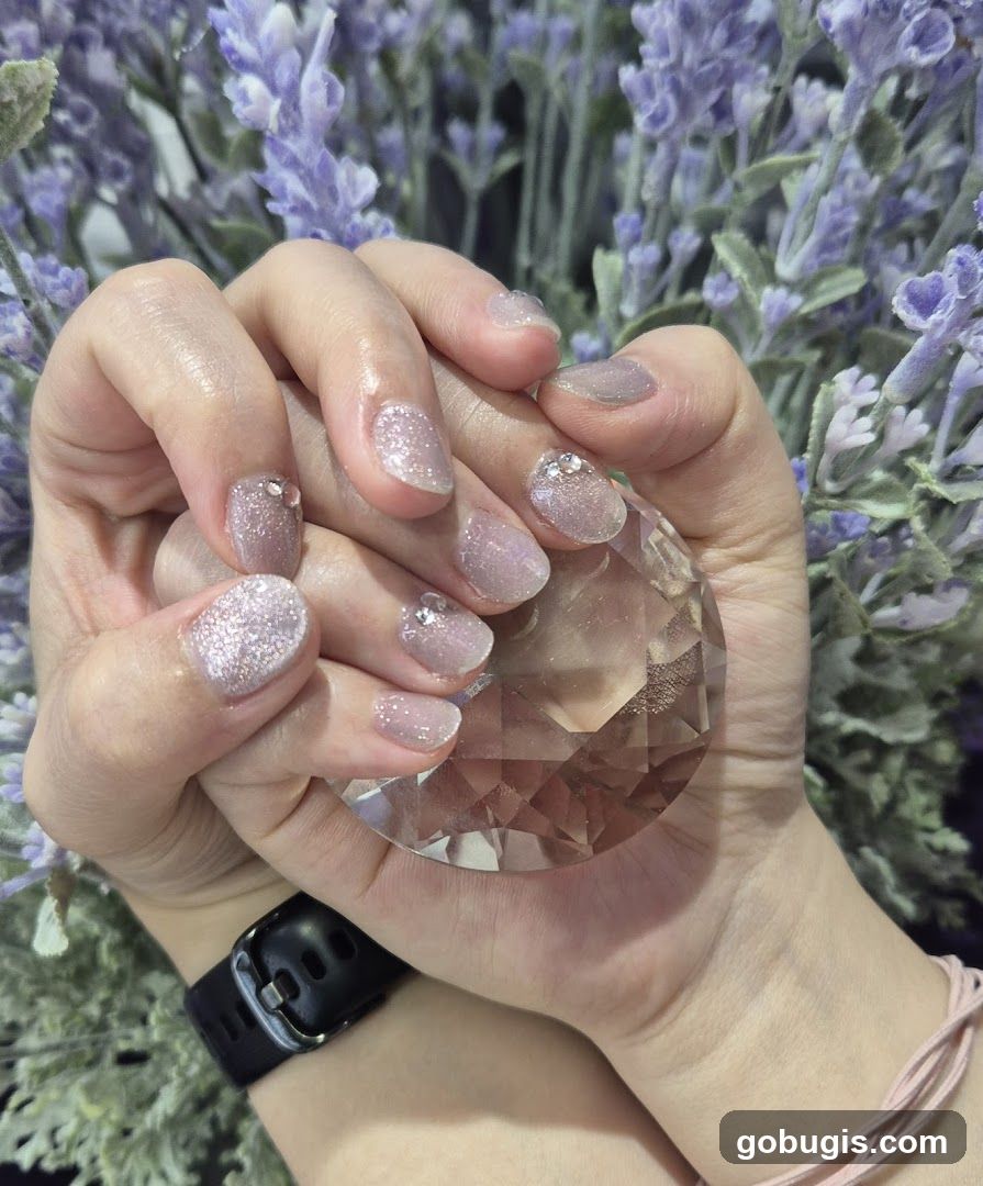 Sparkling Nails with Lavender Background