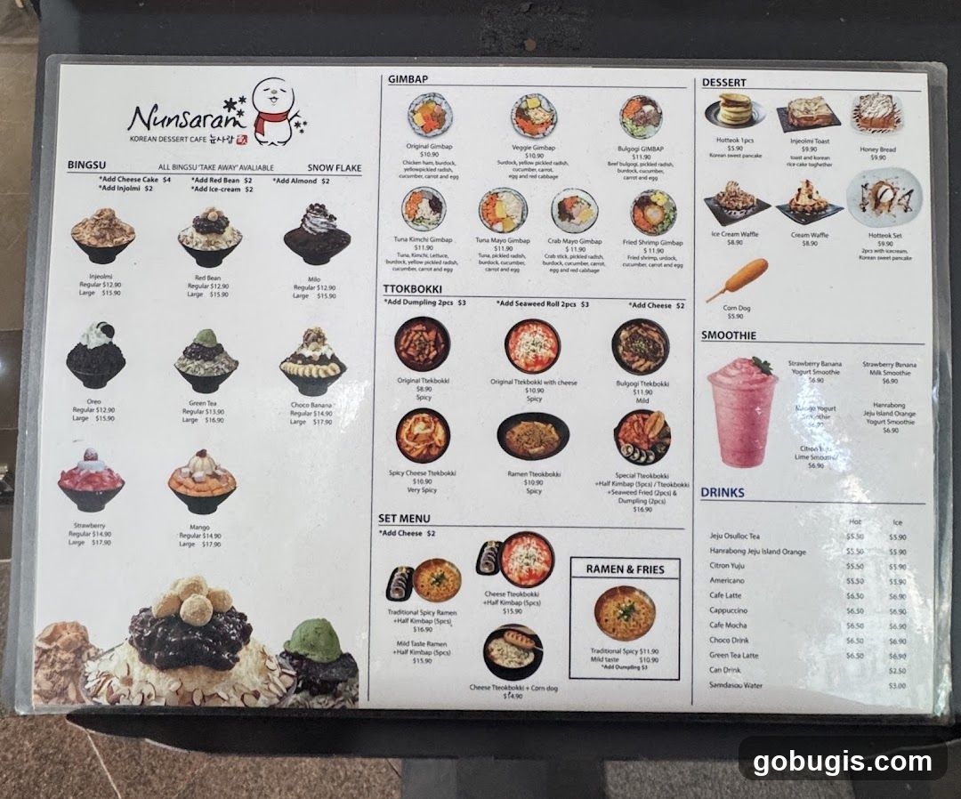 Nunsaram Korean Dessert Cafe Menu