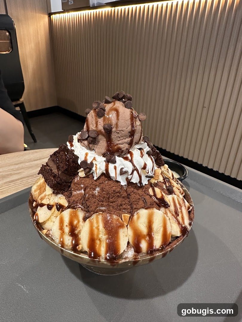 Chocolate Bingsu with Bananas and Brownies