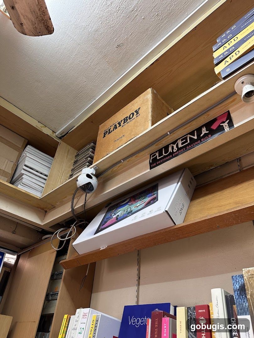 Shelves with books and boxes