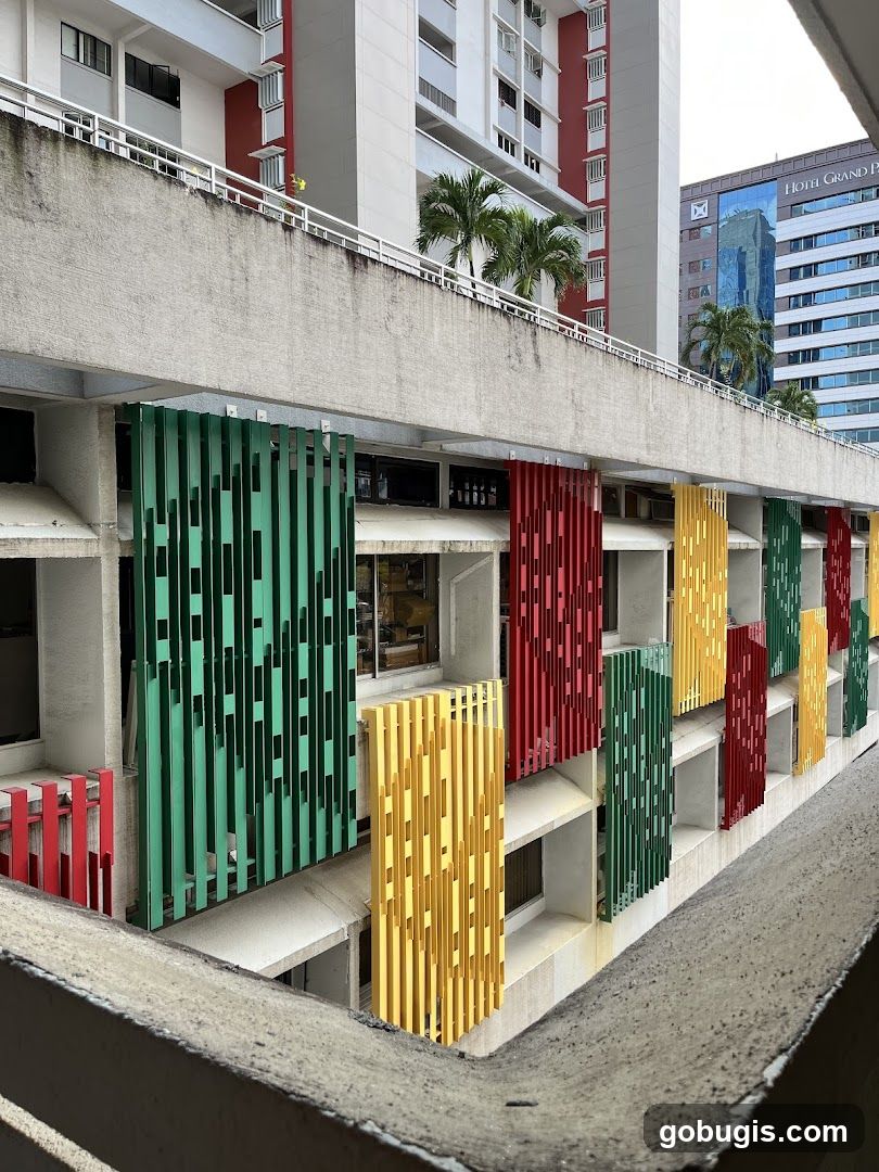 Colorful Vertical Louvers on Building Facade