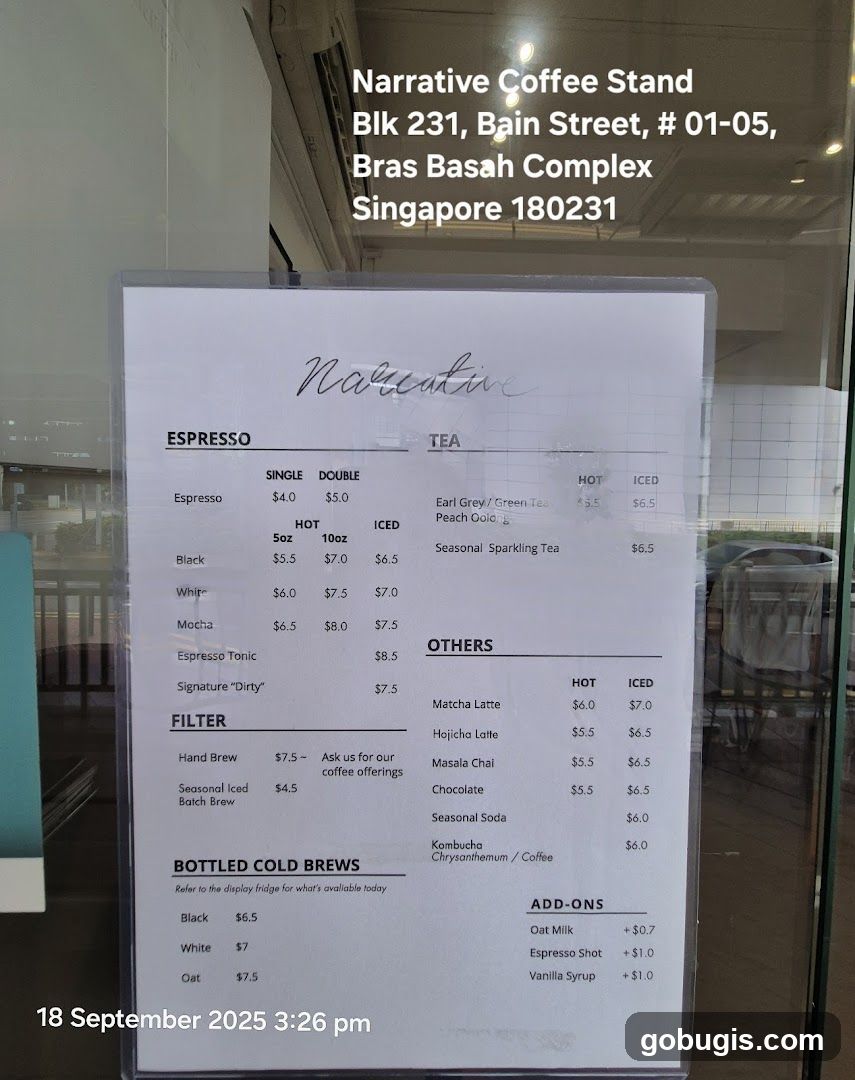 Narrative Coffee Stand Menu