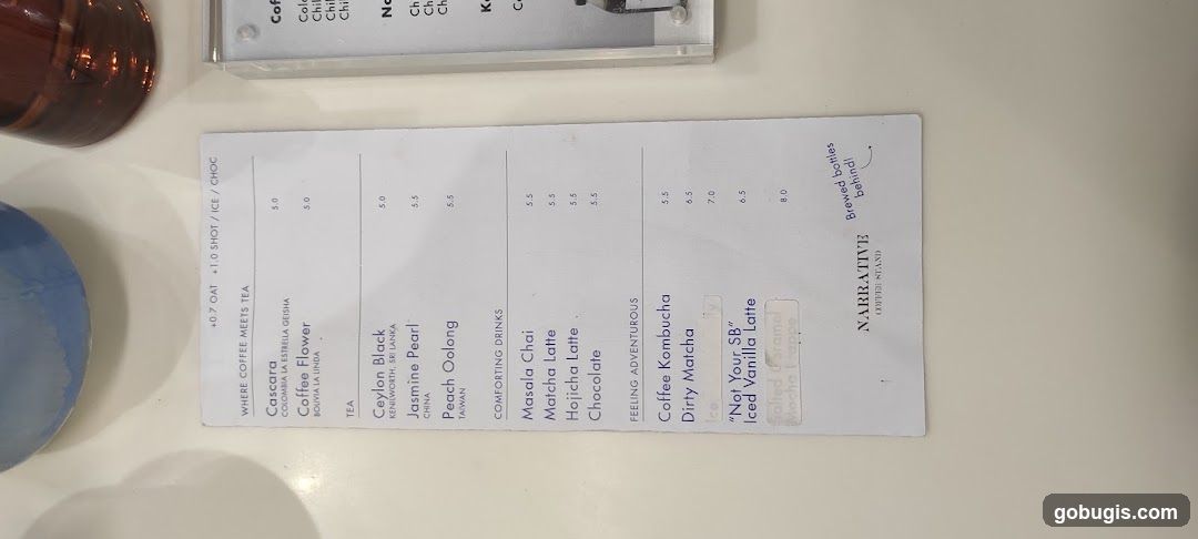 NARRATIVE COFFEE STAND Menu