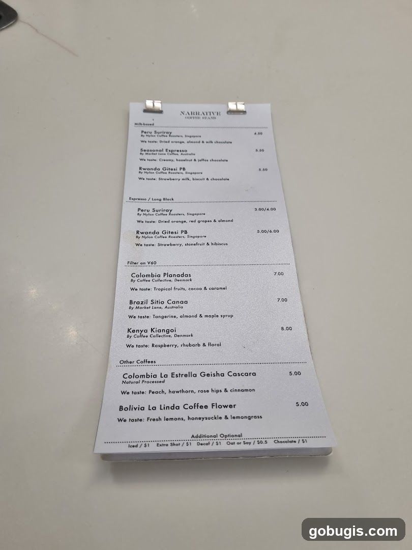 Narrative Coffee Stand Menu