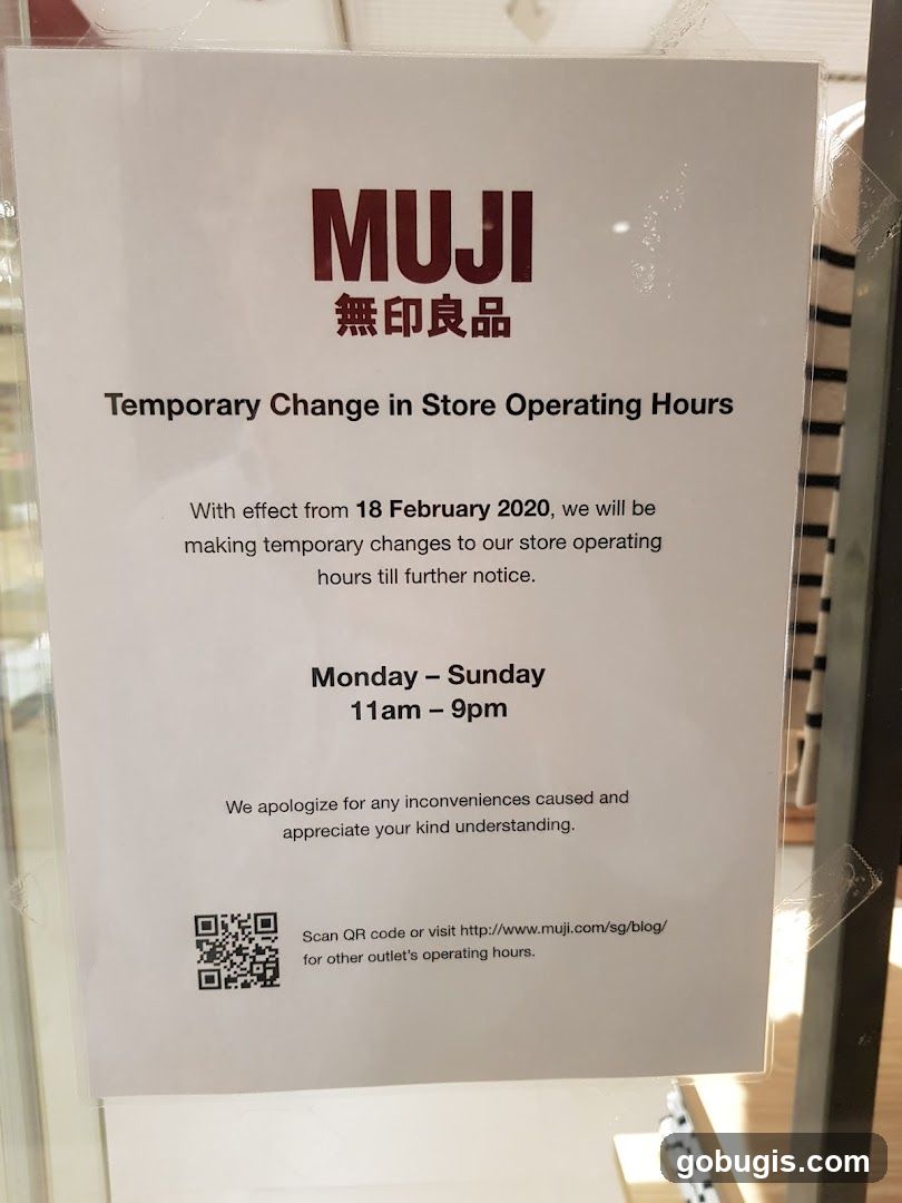 MUJI Temporary Store Hours Notice