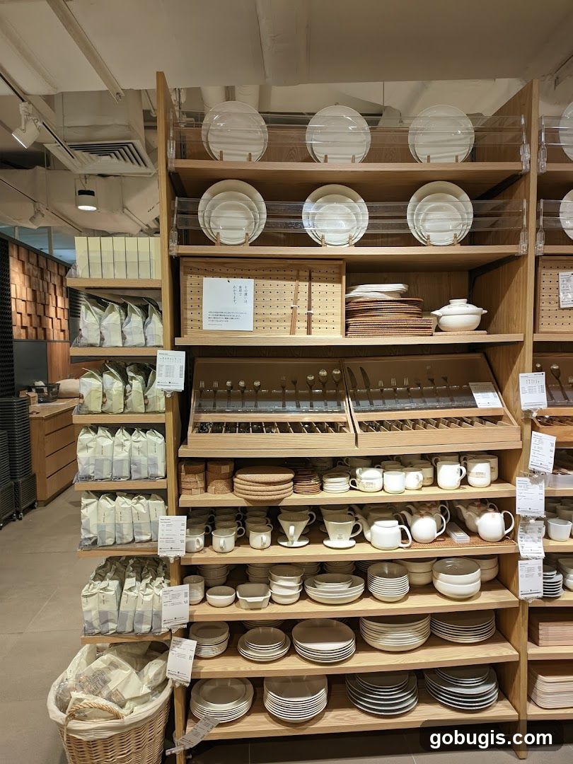 Shelves of Tableware and Packaged Goods