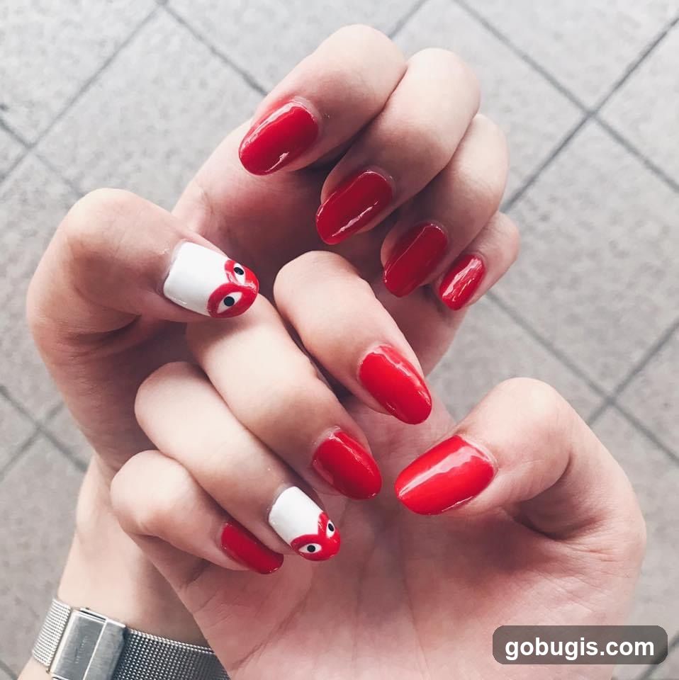 Red Nails with Cartoon Eyes
