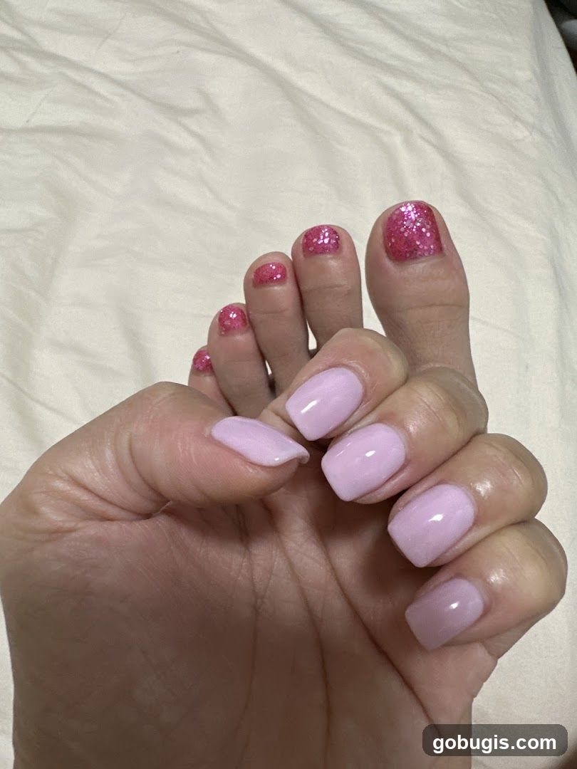 Pink and Glitter Toenails and Fingernails