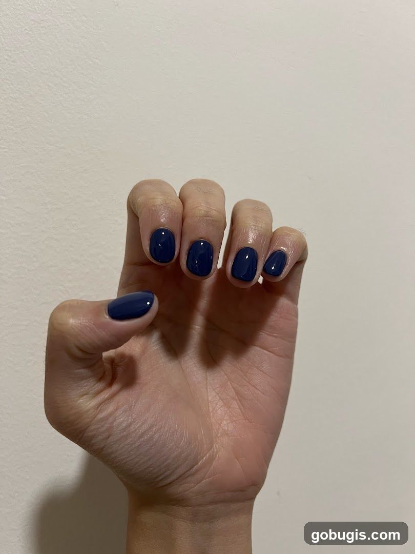 Hand with Dark Blue Nails