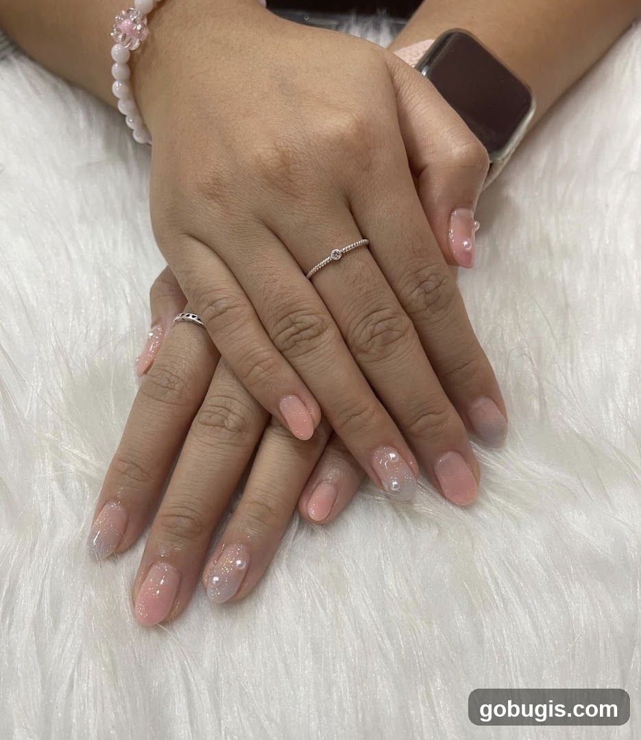 Manicured Nails with Pearls and Glitter
