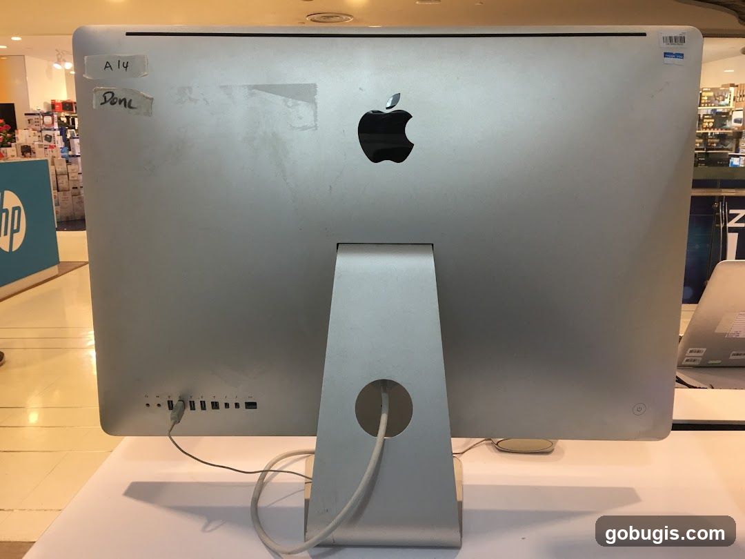 Rear view of an Apple iMac computer