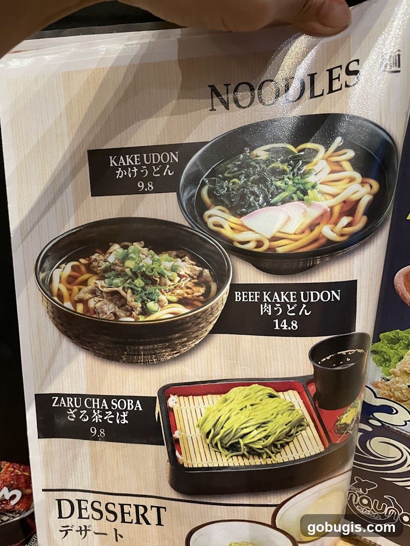 Noodles and Dessert Menu