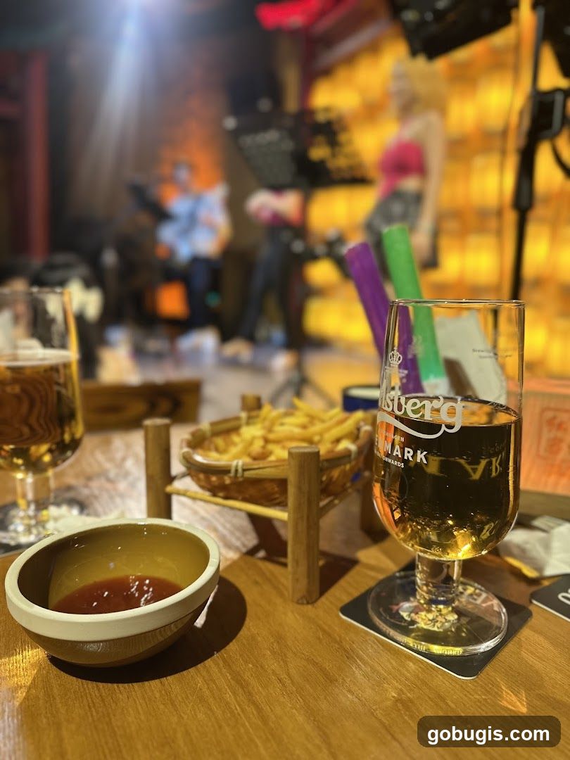 Table with drinks and fries