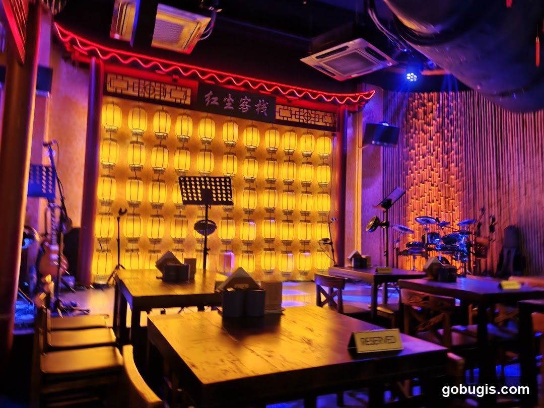 Restaurant Interior with Lanterns and Stage