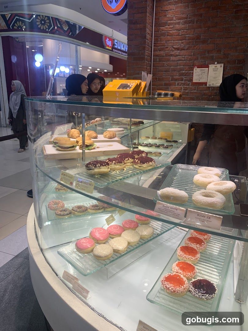 Donuts in a display case
