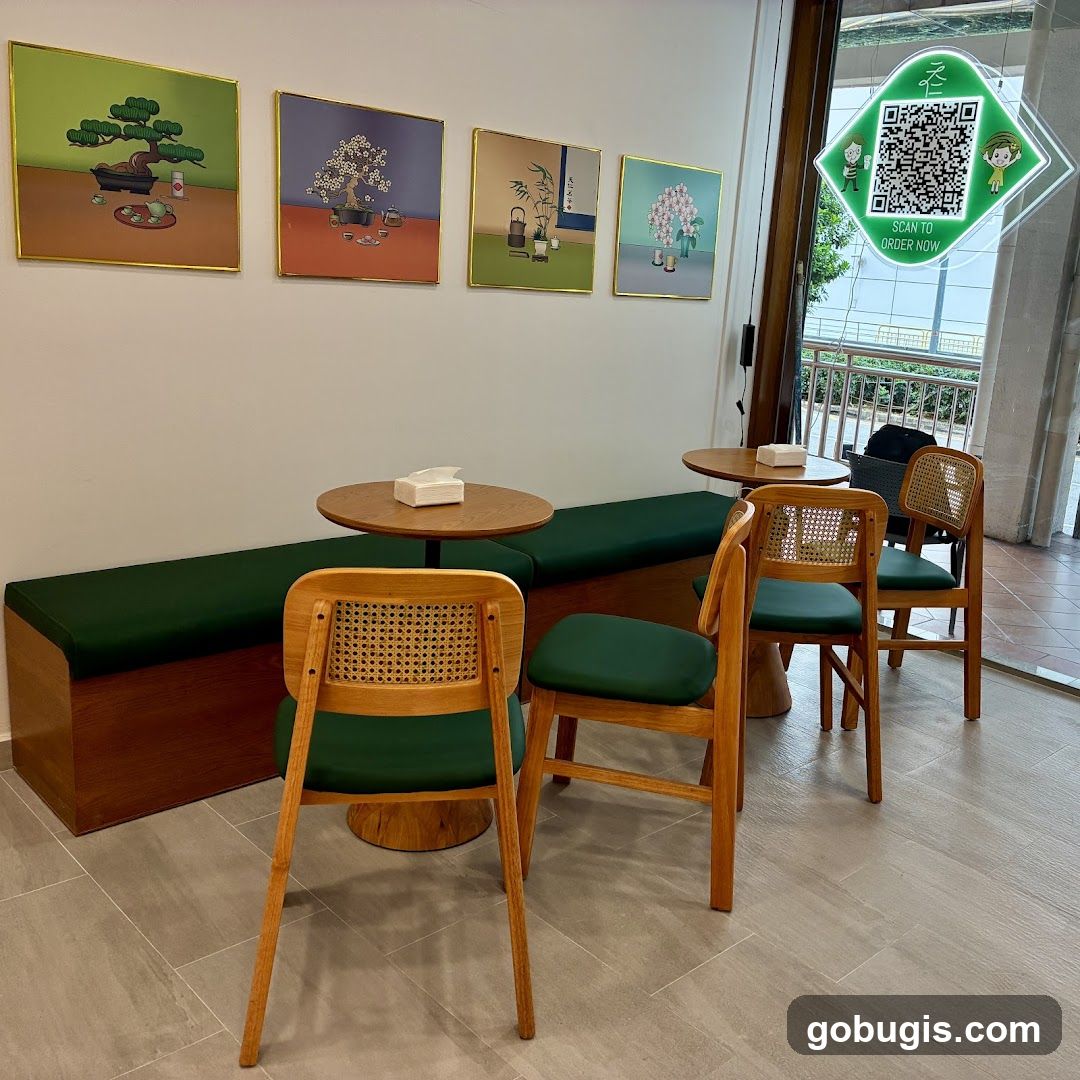 Cafe Interior with Artwork and QR Code
