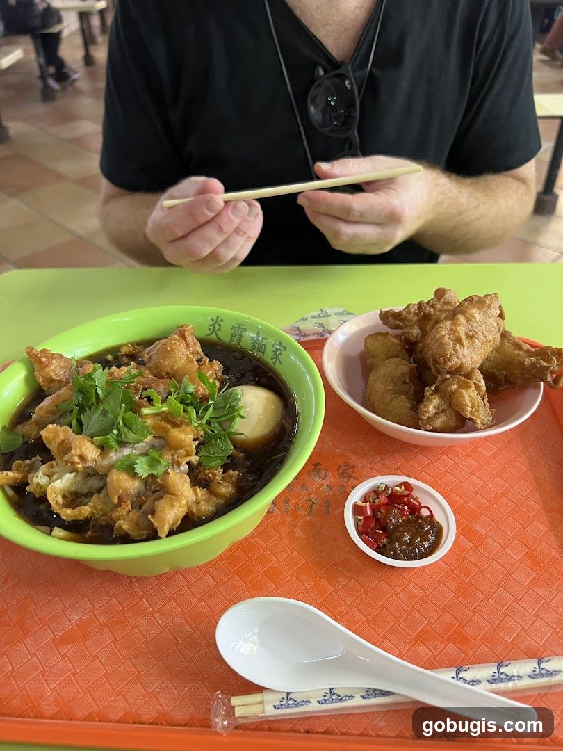 Food Tray with Noodles and Fried Items
