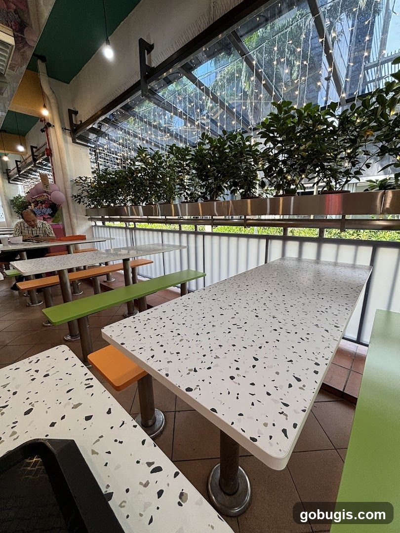 Restaurant Interior with Plants and Lights