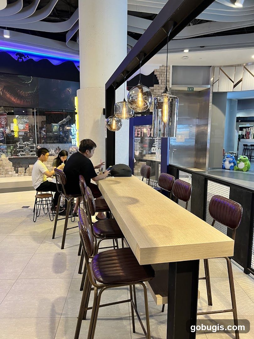 Bar seating area with patrons
