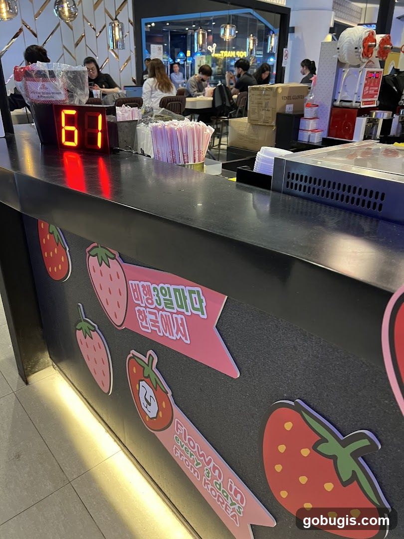 Counter with digital display and strawberry decorations