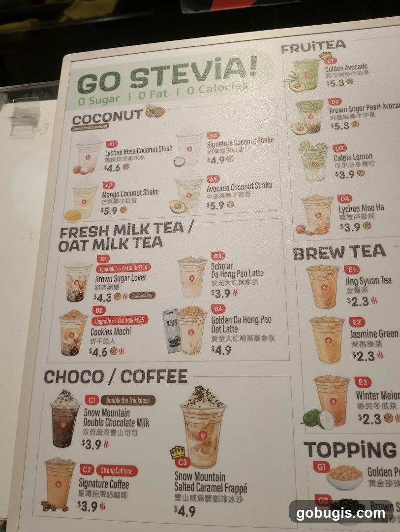 GO STEVIA! Menu