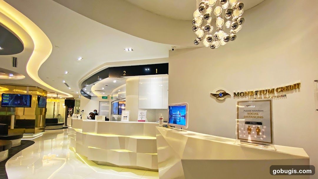Modern Office Interior with Social Distancing Sign
