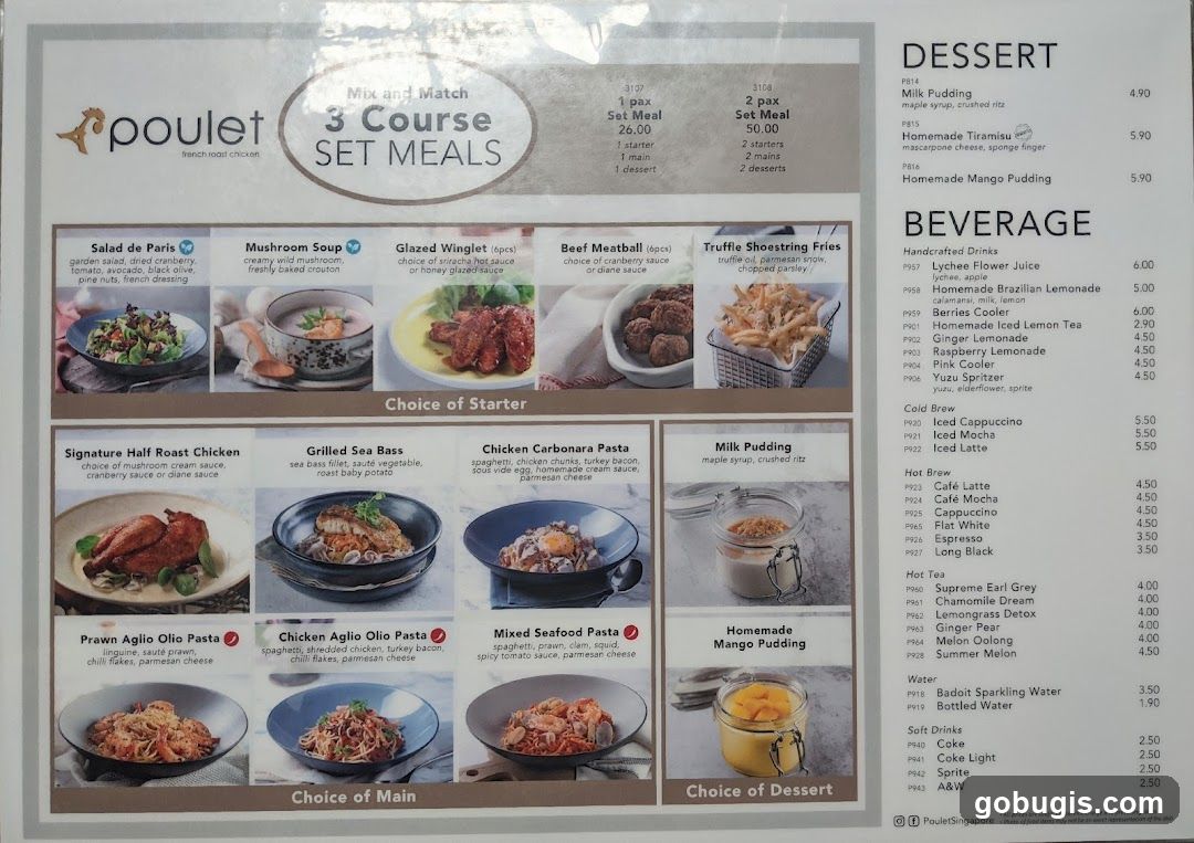 Poulet French Roast Chicken Menu