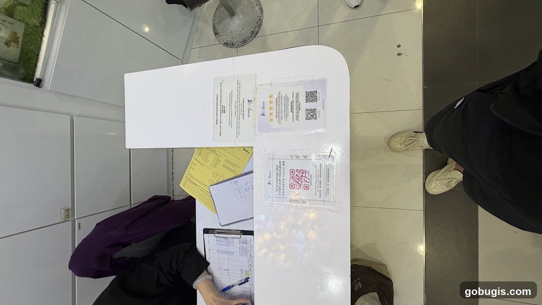 Reception Desk with Information and QR Codes