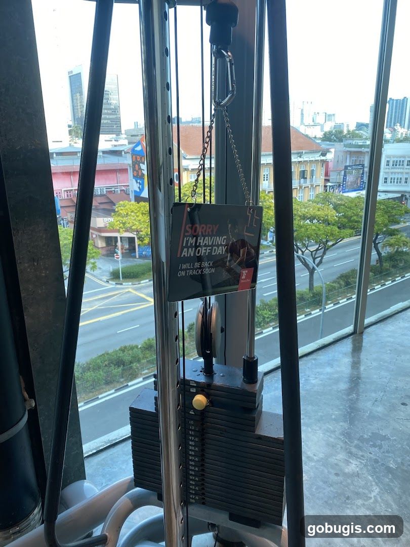 Gym equipment with a sign