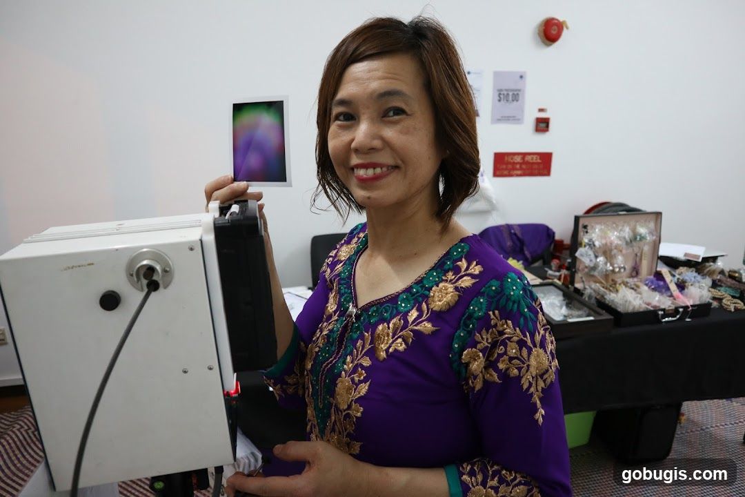 Woman holding a device