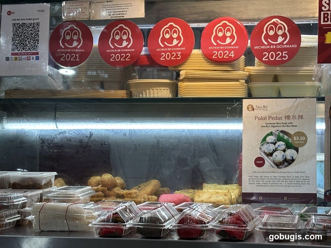 Food display with Michelin Bib Gourmand awards