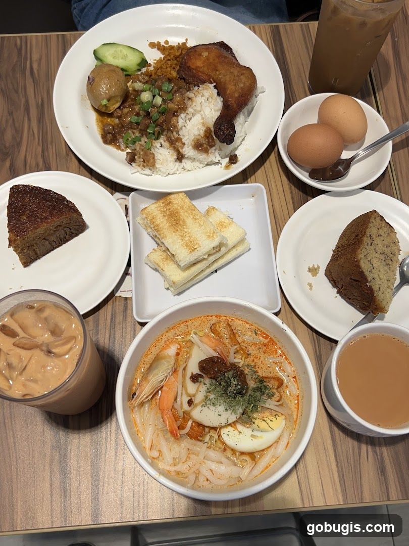 Table with various food and drinks
