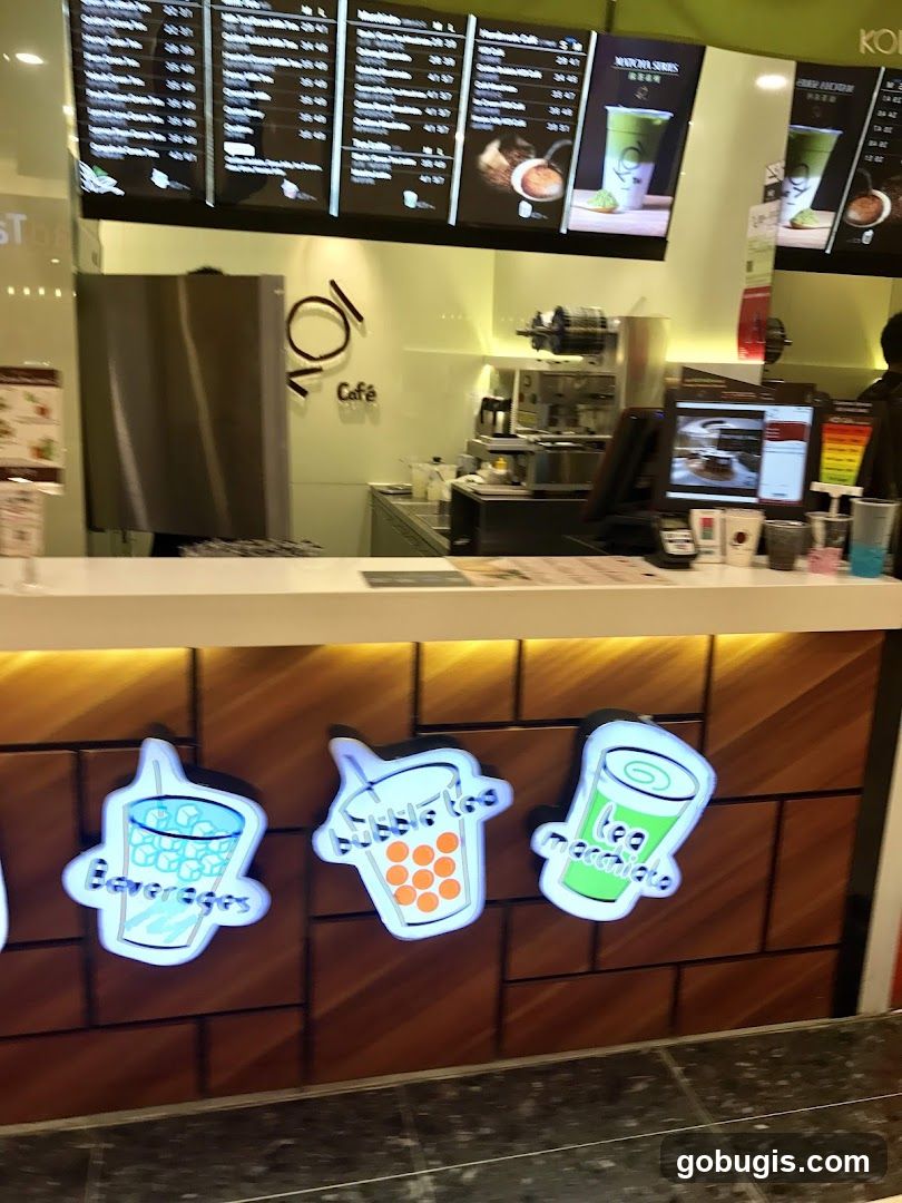 Cafe Counter with Menu Boards and Drink Displays