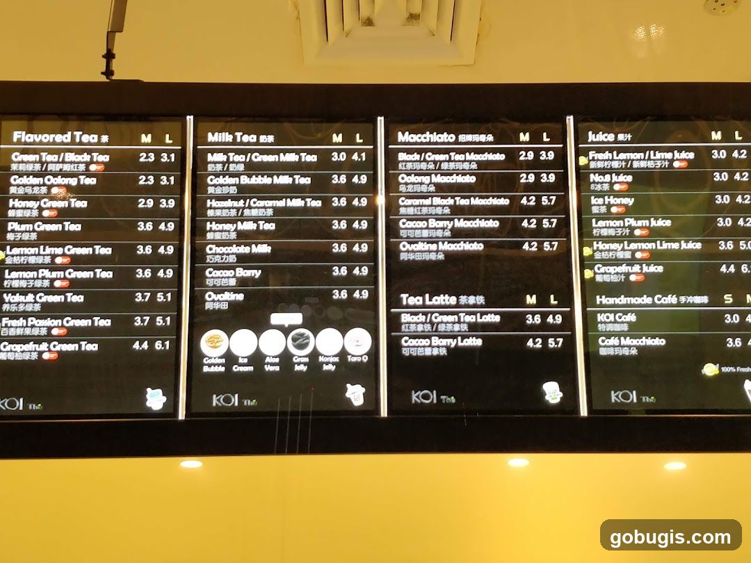 KOI Thé Menu