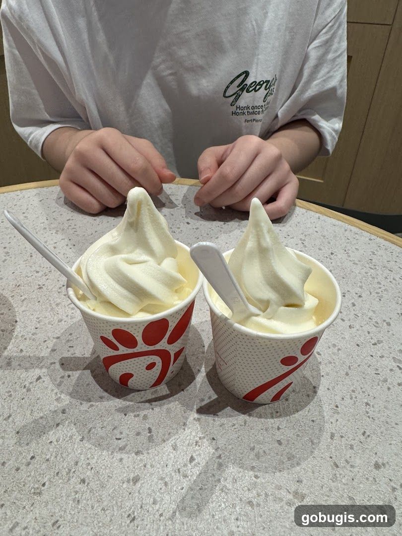 Two cups of soft serve ice cream