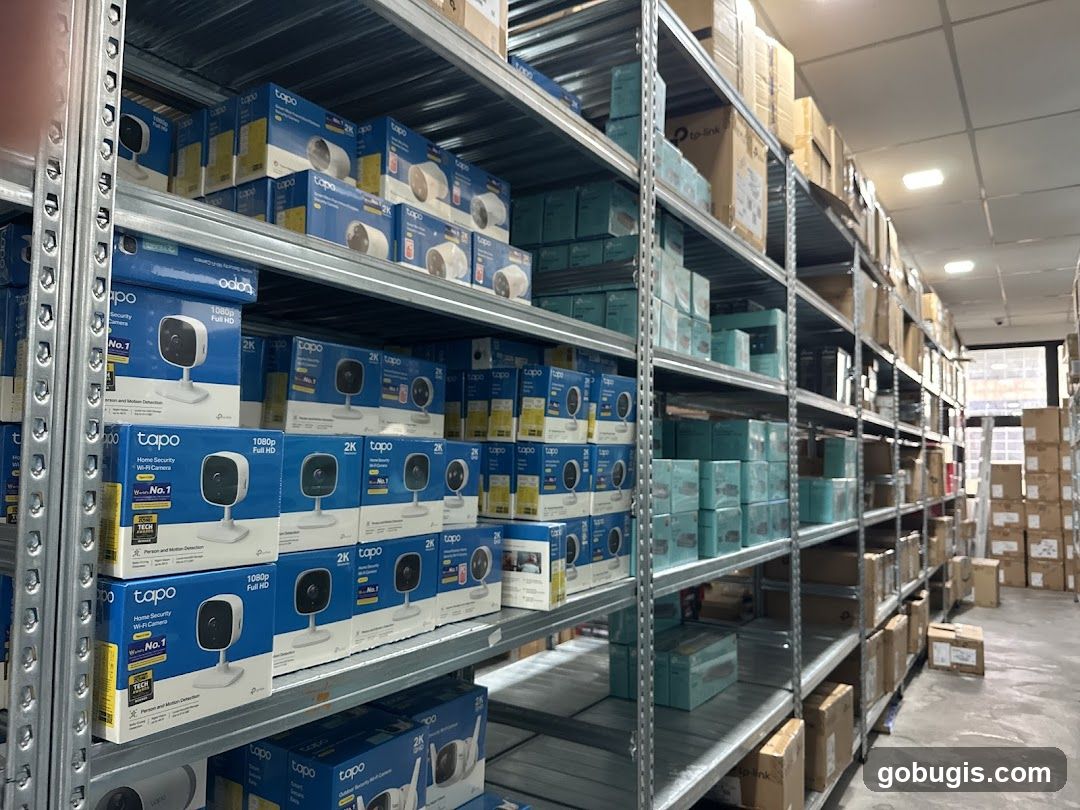 Warehouse Shelving with Security Cameras