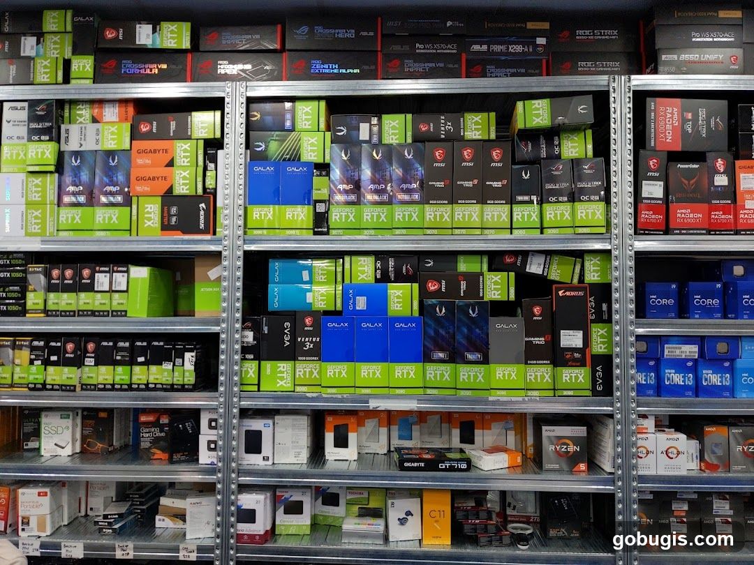 Computer Components on Shelves
