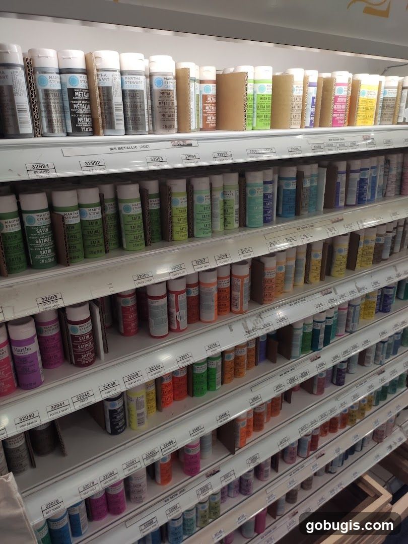 Shelves of Craft Paint Bottles