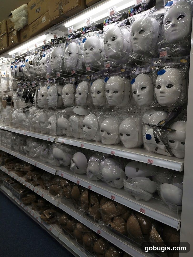 Masks and Mannequin Heads on Shelves