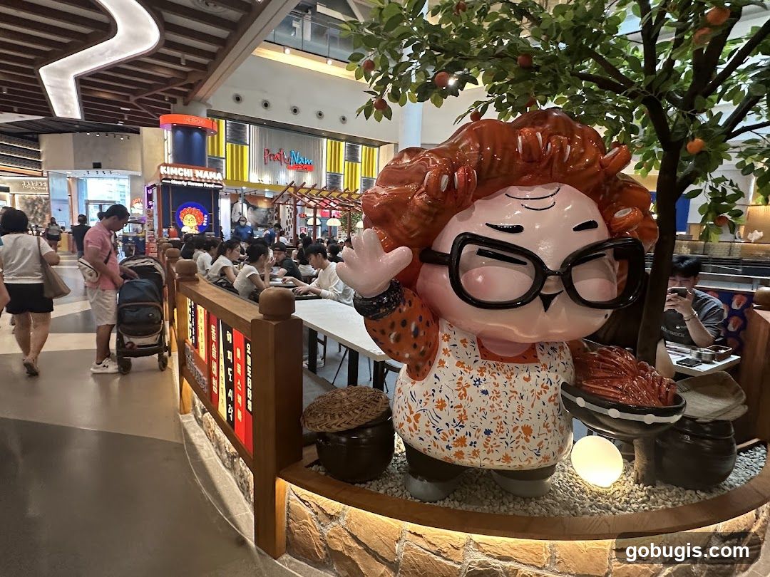 Food court with cartoon mascot