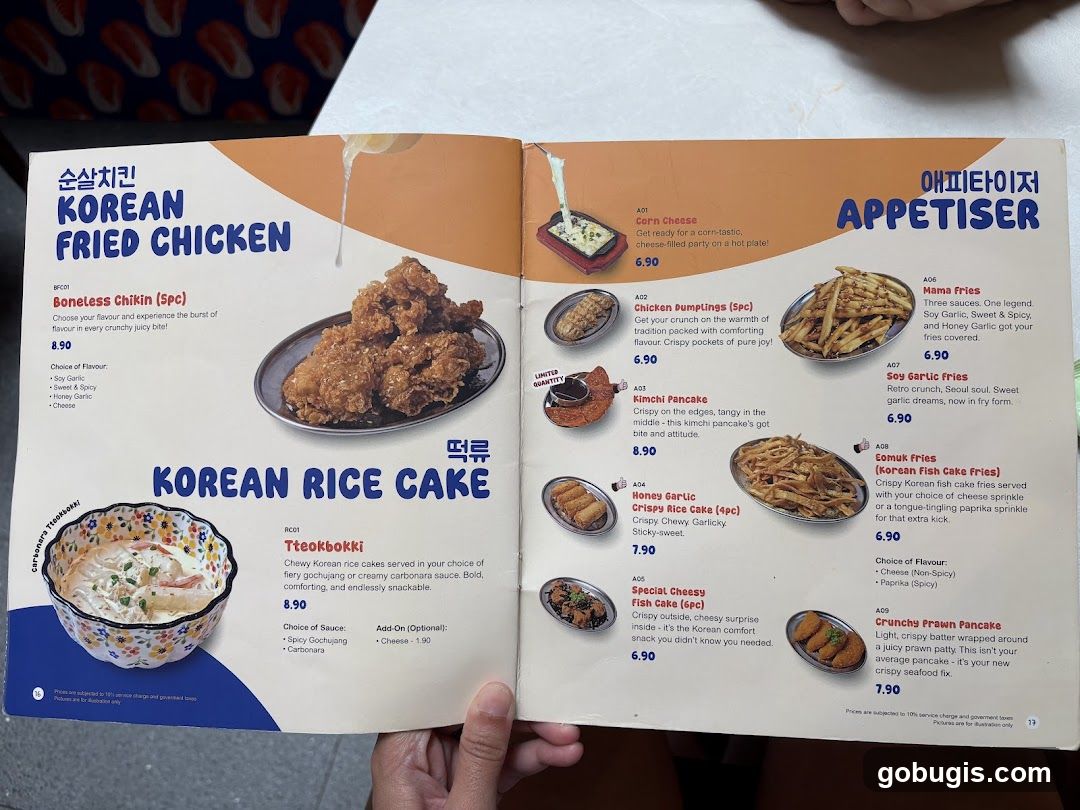 Korean Fried Chicken & Rice Cake Menu