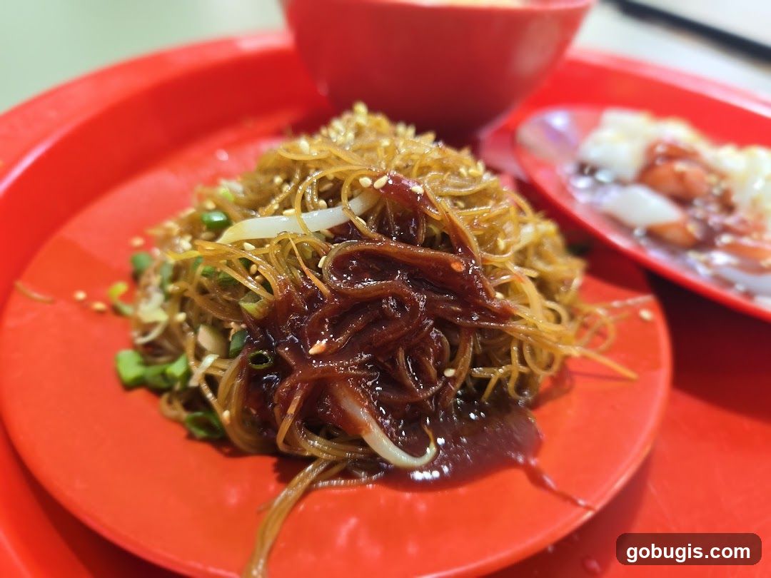 Noodles with sauce and garnish