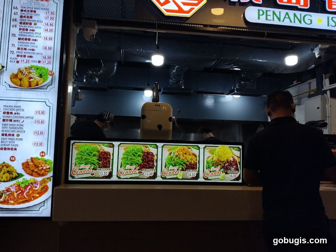 Food stall with menu and food displays