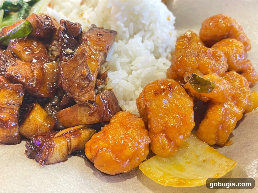 Braised Pork Belly and Orange Chicken with Rice